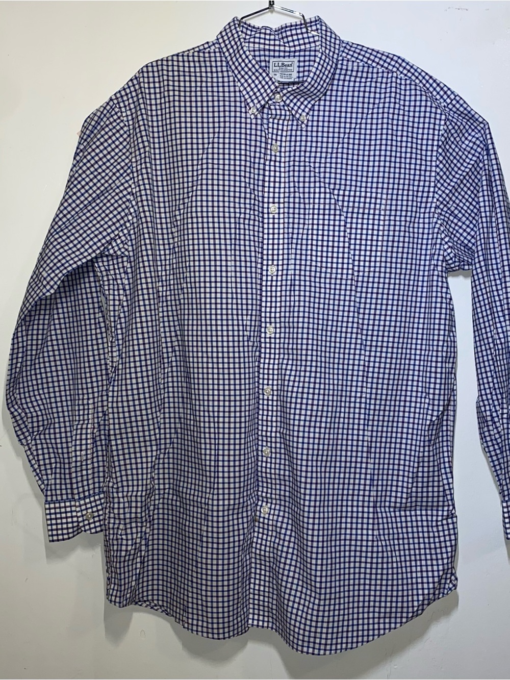 L.L. Bean Men's Navy and White Checked Button-Down Dress Shirt Size XXL TALL